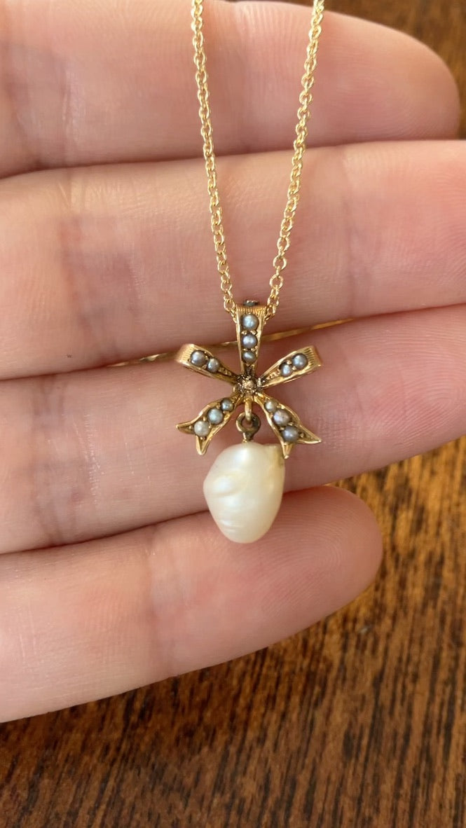 Natural Pearl French Bow Pendant