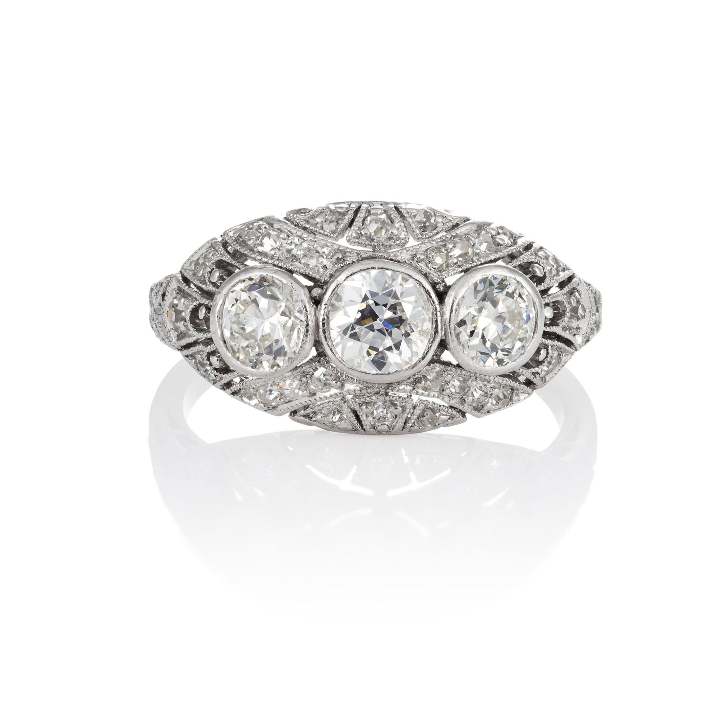 Three Stone Platinum Dome Ring