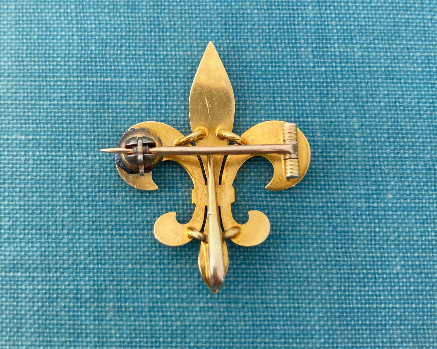 Fleur de lis brooch/pocket watch hook with blue enamel