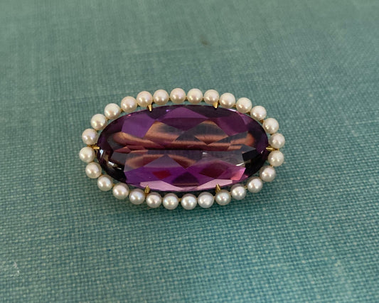 Amethyst and Pearl Brooch