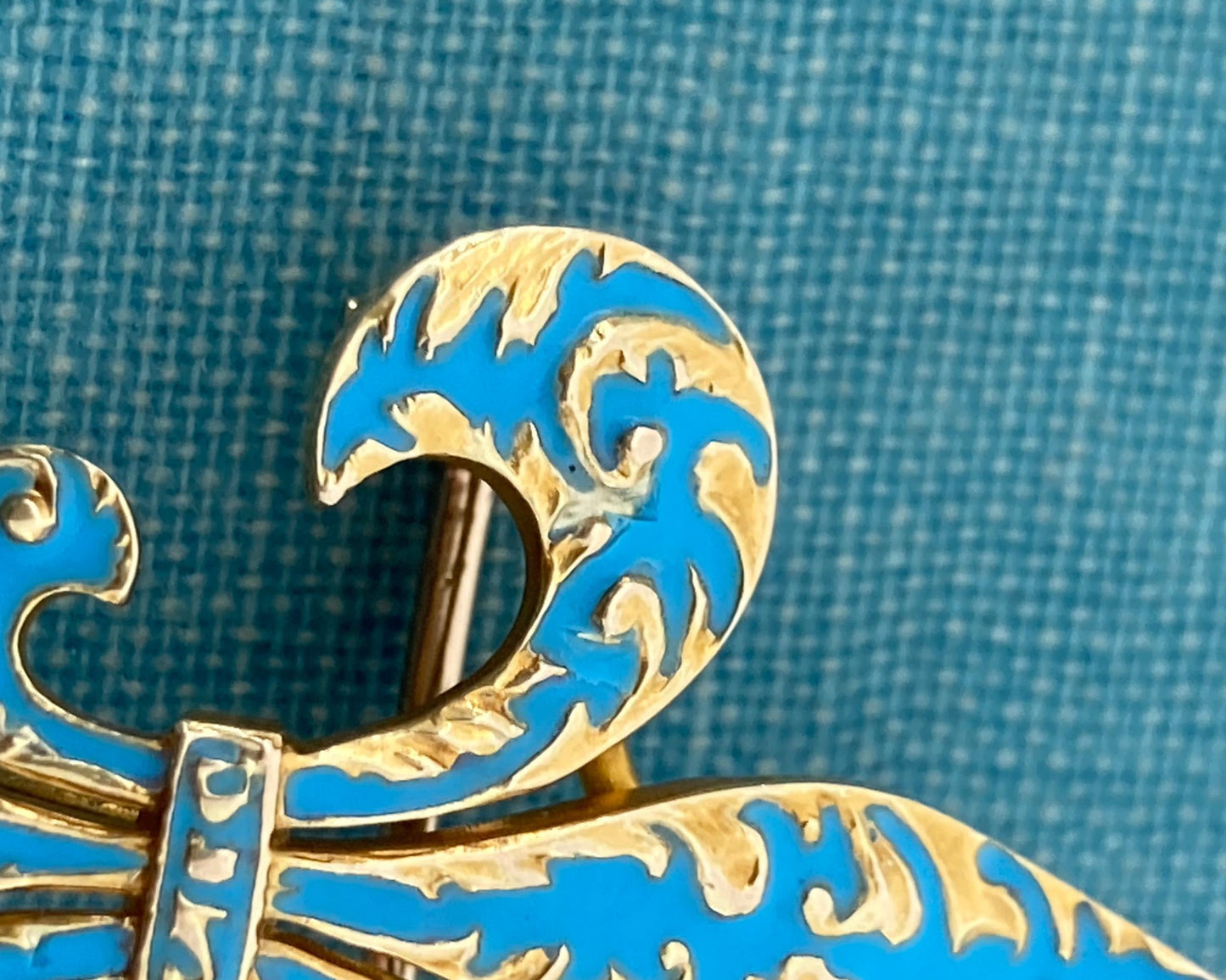 Fleur de lis brooch/pocket watch hook with blue enamel