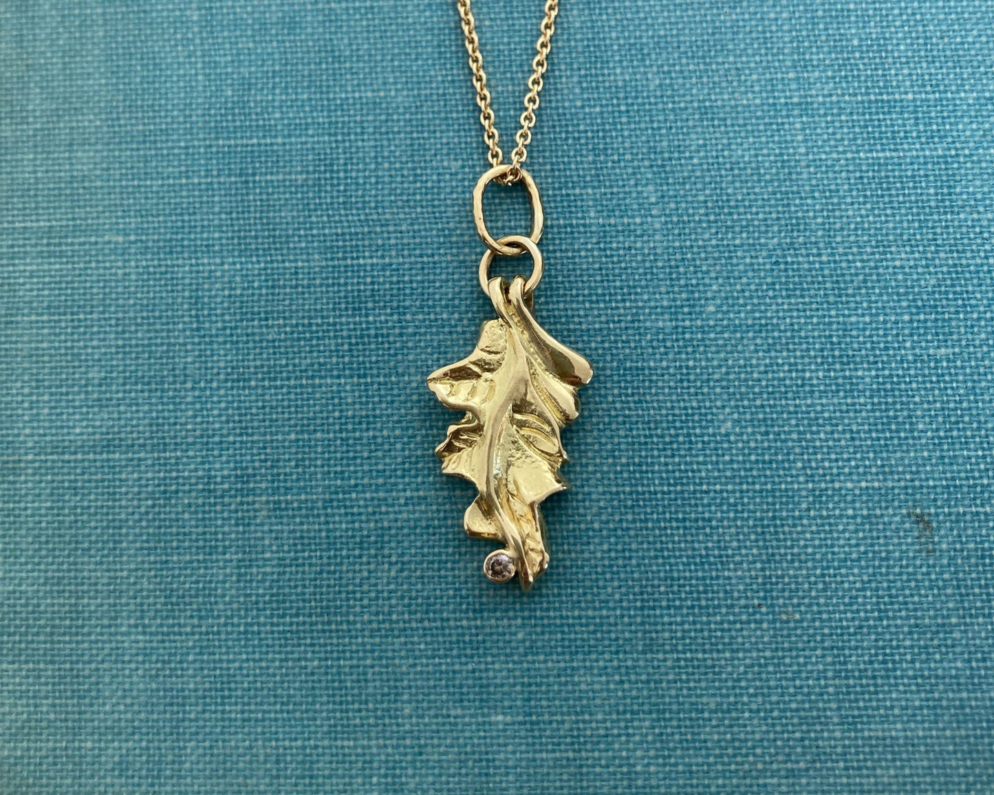 White Oak Leaf Pendant with Diamond