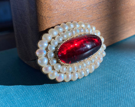 Garnet and Pearl Brooch