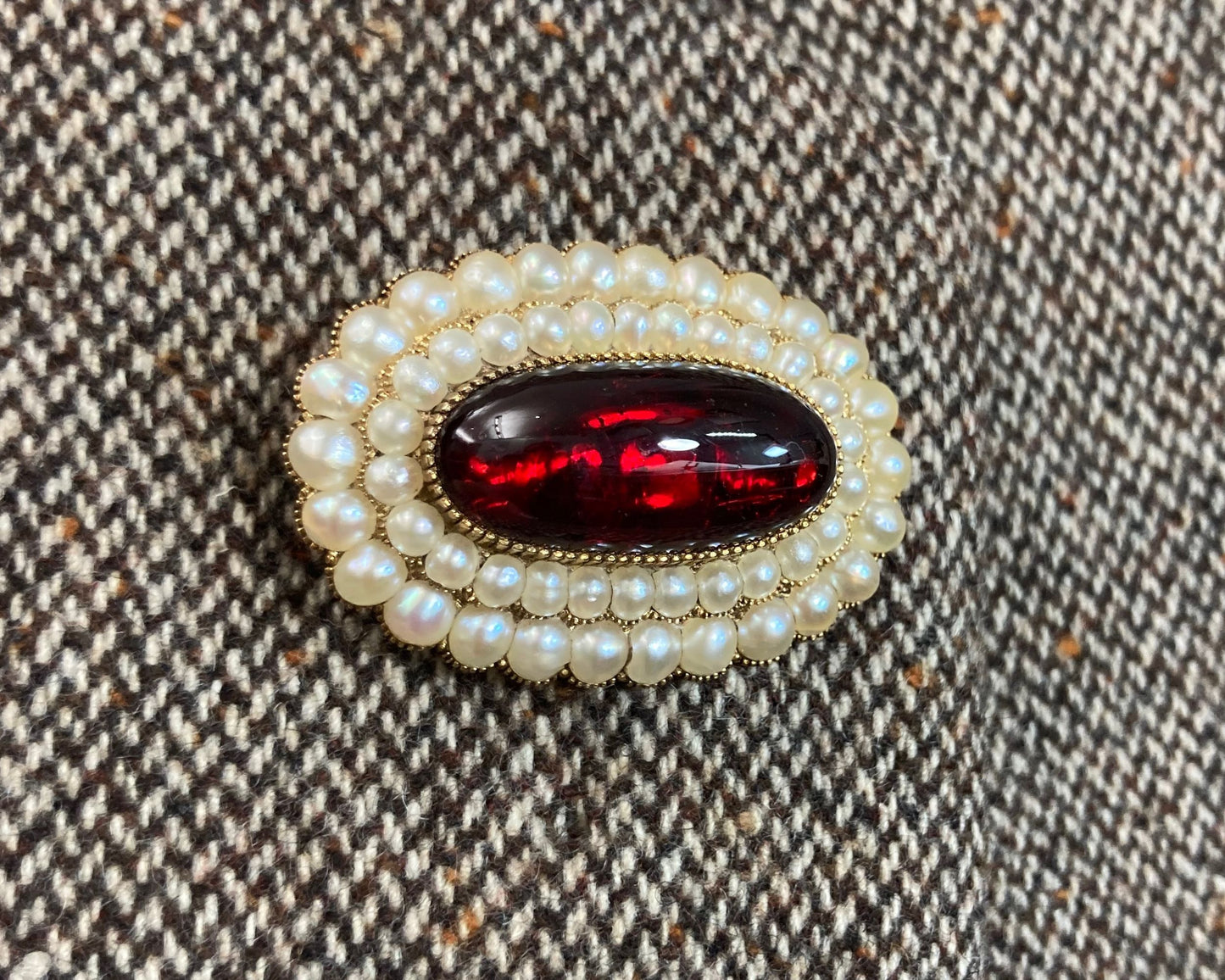 Garnet and Pearl Brooch